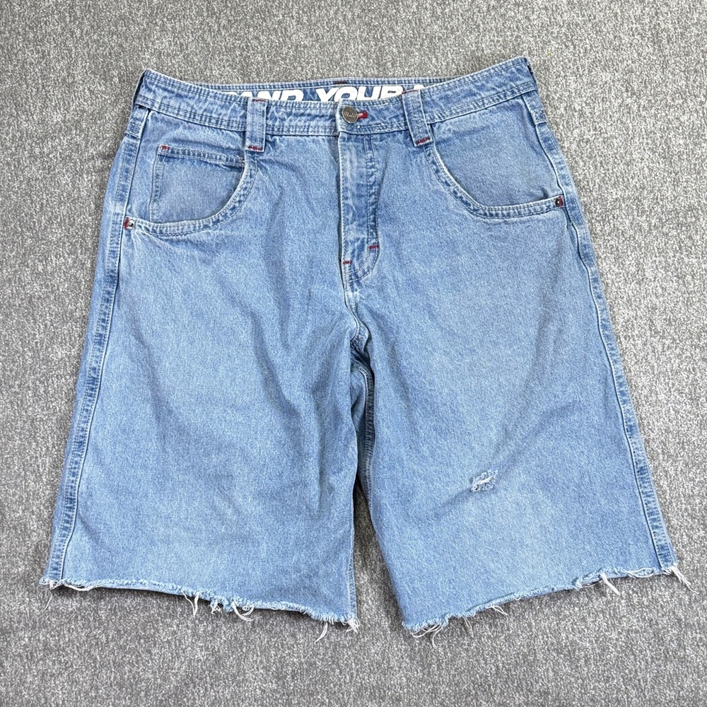 Alab Mega Shant Pixel Denim Distressed Hem Shorts Jorts Bunny Patch Men’s 34